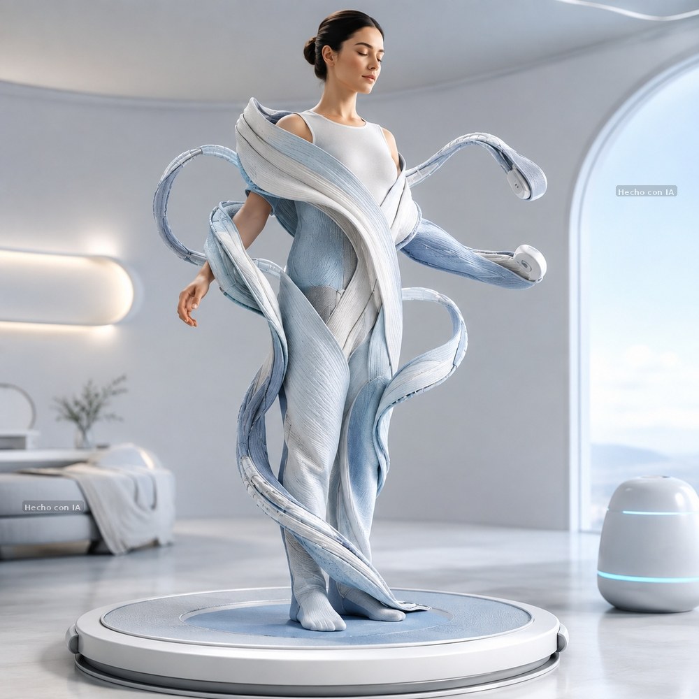 Imagen generada con IA: La ropa se viste sola: el mundo robótico cambia de textura