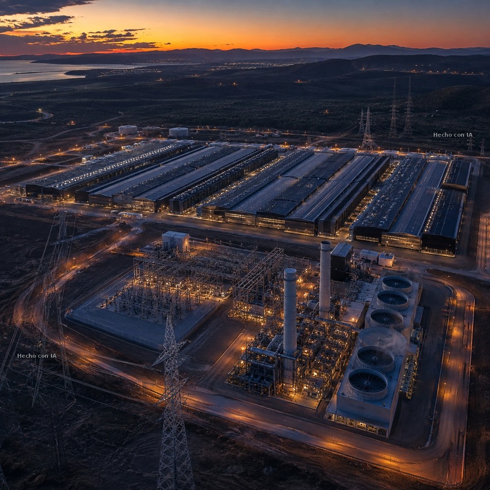 Imagen generada con IA: Anthropic quiere un data center con su propia central eléctrica: la IA ya no alquila nube, construye territorio
