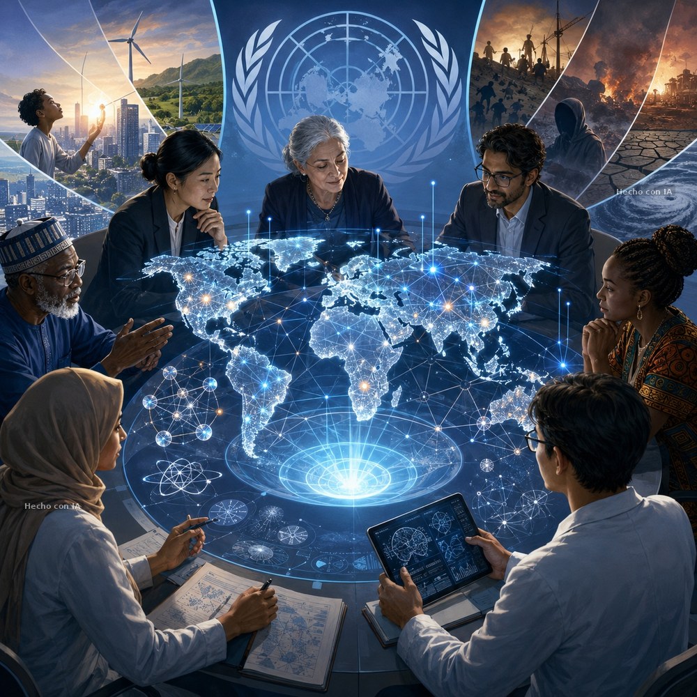 Imagen generada con IA: La ONU publica el primer mapa científico global de la IA y reconoce la única verdad válida: nadie conoce todavía el tamaño del riesgo